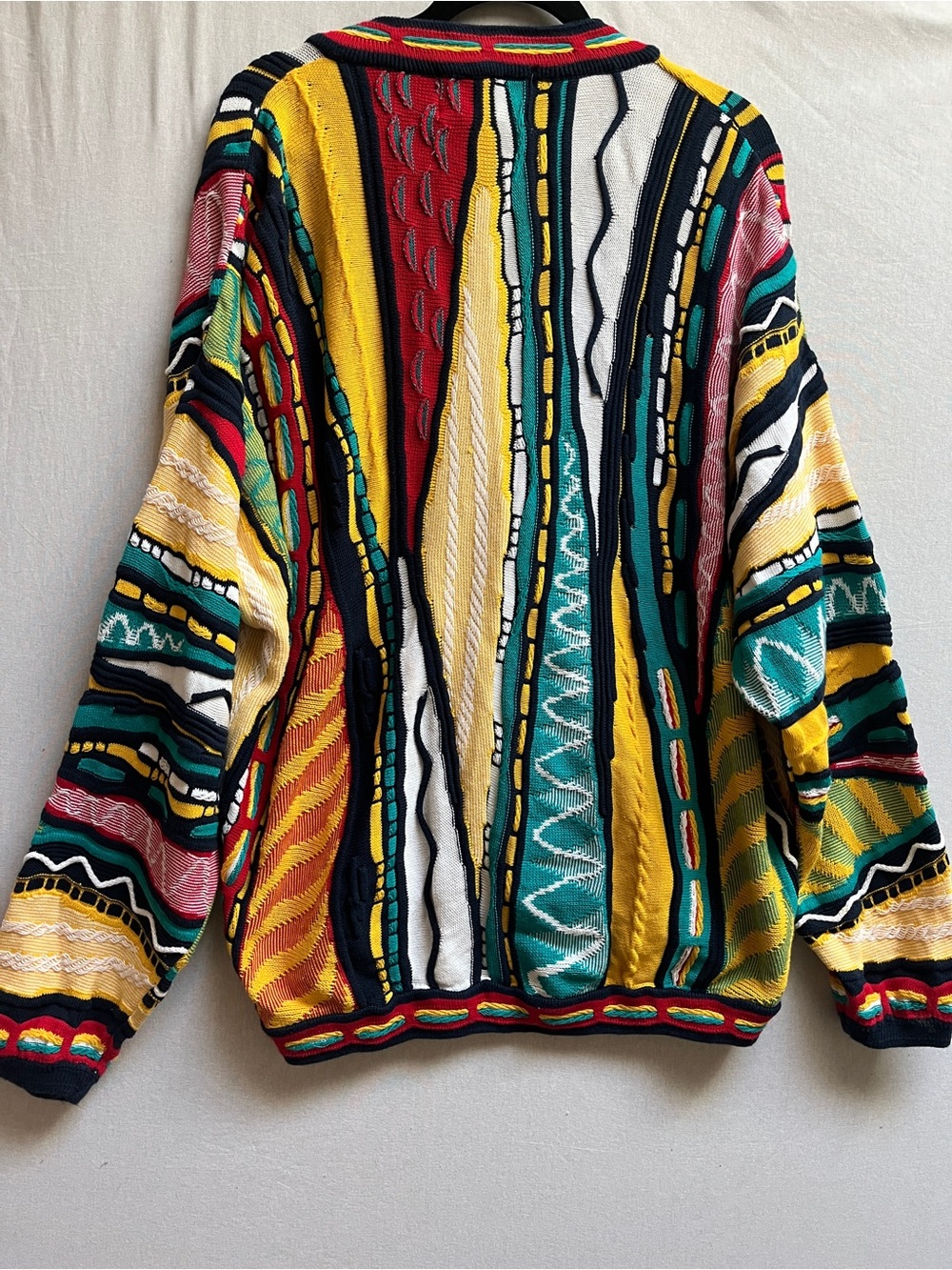Vintage Saxony Multicolor 3D Knit Cotton Cardigan XL - Picture 3 of 10